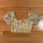 Abercrombie & Fitch  Yellow and Blue Floral Puffy Sleeve Cropped Top Photo 2