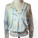 Fantastic Fawn Tie Dye V Neck Pullover Sweater Distressed Trim Knit Relaxed Fit Photo 0