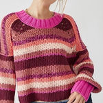 Free People Chunky Knit Devon Striped Boxy Cropped Pink Rose Sweater Size Medium Photo 0
