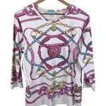 J. McLaughlin Catalina Cloth Blouse Top Size XL White Horse Bit Equestrian Print Photo 0