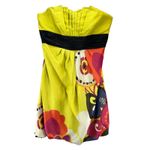 Kay Unger Y2K Dress 14 Chartreuse Yellow Strapless Silk Floral Pleated Cocktail Photo 1