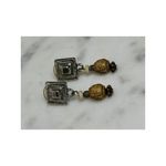 Vintage Tribal Ethnic Silver Tone Square Post Dangle Earrings Abstract Design Bo Photo 1