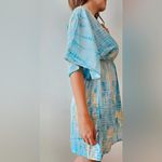 Turquoise Golden Batwing Sleeve Dress Blue Size L Photo 4