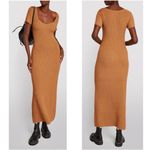 Staud Camden Ribbed Knit Stretch Short Sleeve Sweater Maxi Dress Camel Brown L Size L Photo 2