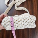 New Handmade Crochet Cotton Granny Square Crossbody Mini Bag Lined Purse Cream Photo 5