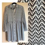 Emma & Ella NEW!  M/L Long Sleeve Button Front Dress Gray Black Ivory Chevron Photo 1