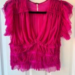 Free People Hot Pink Sheer Ruffle Mesh Top Size Small Photo 0