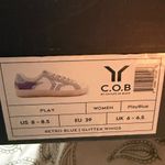 COB CULTURE OF BRAVE White Leather Neon Glare Blue Glitter Wing Sneaker 8 Photo 11