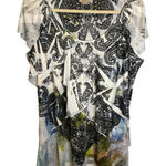 One World ‎ Blouse Women's Size XL Floral Tiered Flutter Black White Photo 0