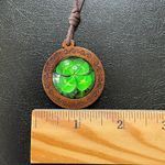 Four Leaf Clover Necklace Green With Brown Cord New Photo 3