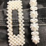 Two Piece Pearl Silver Barrette Hair Clip Set Photo 2