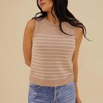 Rachel Parcell [] Boxy Muscle Tee Nude Ivory Striped Roll Neck NWT Sleeveless XL Photo 0