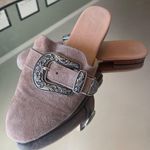 Free People Beige Champagne Suede Western Silver Buckle Slides Photo 5