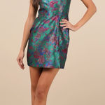 Lulus  Compelling Drama Green Floral Jacquard Lurex Bustier Mini Dress Photo 0