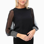 Alice + Olivia  Small Long Sleeve Jeweled Cuff Blouse Black Party Holiday‎ Dressy Photo 0