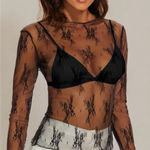 Black Lace Sheer Long Sleeve Boatneck Top Sz L NWT Size L Photo 0