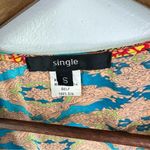 Single Mixed Print Silk Cardigan Blouse‎ Teal Size S Blue Photo 2