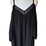 Torrid  Chiffon Lace Trim 3/4 Sleeve Cold Shoulder Blouse Womens Size 1X Black Photo 1