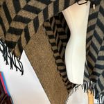 Andrew Marc Black and Tan Chevron Fringe Gold Embellished Wrap Photo 3