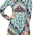 Mara Hoffman Rug Bolnisi Long Sleeve Knit Fit & Flare Dress Blue Mosaic Print Photo 0