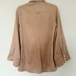 Free People  Ari Faux Suede Long Shirt Dress Gold Button Front Flare Sleeve Sz XS Photo 2