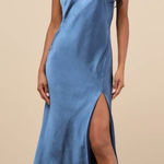 Lulus LULU’S Exceptional Status Blue Halter Backless Slip Midi Dress Photo 0