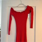 Find Me Now Ribbed Knit Ruffle Trim Retro Long Sleeve MIDI Length Sweater Small Red Photo 6
