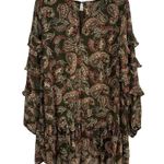 Very J  Ruffle Tunic Top Dress Sz L Green Paisley Boho Cottage 70s Festival Retro Photo 1