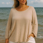 J.Jill Beige Linen Blend Top Lightweight Coastal Minimalist Quiet Luxury XL Photo 0
