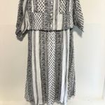 J Glee Dress L Black White Floral Striped Midi Blouson Roll Tab Casual Festival Size XL Photo 2