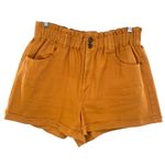 A loves A A Love A Mustard Orange High Waisted Paperbag Elastic Waist Denim Shorts Photo 6