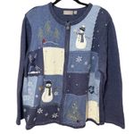 Croft & Barrow ‎ Christmas Zip Up Sweater Cardigan Snowman Blue Plus Size 2X Photo 0