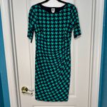 Anne Klein Houndstooth Sheath Dress Ruched Career Cocktail Teal Blue 8 Photo 3