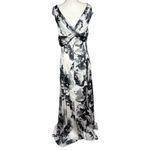 Tahari  Womens Dress Size 10 Black White Floral Maxi VNeck Cross Back Formal Gown Photo 2