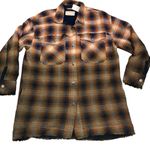 Free People NEW  Navy Tobacco Ombre Plaid Anneli Button Down Shacket Top Photo 5