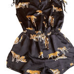 Umgee Women's Brown Black Elastic Waist Leopard Animal Print Romper Small Photo 0