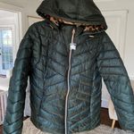 Big Chill Quilted Down Coat Dark Green Leopard Faux Fur Hood Streetwear City Y2K Size L Photo 0