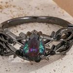 Women’s Stainless Steel Silver Multicolor Gemstone Antique Design Ring Size 5 Black Photo 0