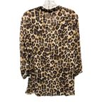 Charter Club  Brown/Black Cheetah‎ Button Up Chiffon Long Sleeve Blouse Size M Photo 5