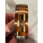 Trend Z Women's Square Face Watch Mixed Wood & Copper Tone Bangle Cuff Japan Mvt Brown Photo 3