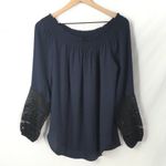 Kobi Halperin Lace Cuffs‎ Karalee Silk Off The Shoulder Top Size Small Blue Photo 1