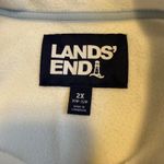 Lands' End  Women's 2X Pullover Fleece Hoodie Button Mock‎ Neck Cream & Beige # Photo 6