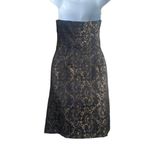 Ann Taylor  LOFT Strapless Black Gold Brocade Mini Dress 4 Formal Whimsy Fairy‎ Photo 2