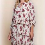 POL  Romantic Floral Print Tiered Ruffled Trim Dress M Photo 4