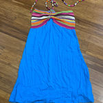 Sacred Threads Sacred‎ Threads Dress Halter Blue Multicolor Striped Sleeveless Summer Beach M Photo 0