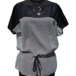 Cache  Black White Sheer Illusion Sequin Embellished Top New Self Belt $108 NWT Photo 1