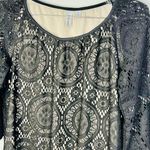 Tacera Black Lace with Nude Lining 3/4 Sleeve Dress Effortless Elegance Size S Photo 3