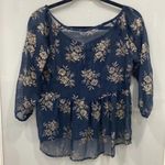 Abercrombie & Fitch  Women's Navy Blue Gold Floral Print Babydoll Blouse Top XS Photo 3