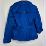 Grace Elements  Blue Belted Short Trench Pea Coat Jacket Women’s Size 12 Roll Tab Photo 5