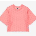 Nike NWT  Air Mesh Crop Top DV8245-611  Pink Logo AOP Lettuce Edge Hem Sheer Photo 5